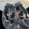 Erkek Hoodies Sweatshirt Y2K Kawaii Giysileri Haruku Tam Fermue Up Hoodie Erkekler Sonbahar Kış Gotik Web Sweatshirt Hip Hop Grunge Büyük Boy