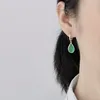 Boucles d'oreilles pendantes en argent sterling 925 rétro Feng Shui en forme de goutte de jade vert