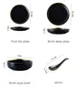 Black Tableware Set Ceramic Dinner Plate Dishes Plates and Bowls Set Food Plate Salad Soup Bowl Dinnerware Set for Restaurant