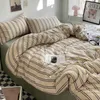 Bedding sets Nordic khaki striped printed AB side down duvet cover and bed sheet 150 bedding adult single double large comfortable set 200x230cm 231106
