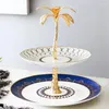 Plates Nordic Double Fruit Plate Coconut Dish Cake Stand Candy Tray Dried Snack European Ceramic Serving CL83001