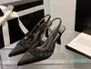 Sandaler 7cm Designer New 23SS Women Party Dress Shoes Channel Kitten klackar Bowknot Slingback