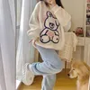 Kvinnors sömnkläder i vintern kawaii tecknad pyjama sätter flanell pyjamas loung wear girl pijama mujer hem kläder