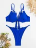 Женские купальные костюмы сексуально подключаемые бикини набор 2023 Mujer Blue Swimsuit Женщины с высокой пленкой для купания купания с высокой ногой для пляжного костюма для пляжной одежды