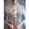 Roupas étnicas 2023 Refinado Azul Phoenix Bordado Cheongsam Estilo Chinês Noiva Vestido de Noiva Elegante Casamento Brinde Vestido de Noite