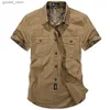 Chemises décontractées pour hommes Mode coton chemises décontractées été hommes grande taille chemises amples Baggy à manches courtes col rabattu Style militaire vêtements masculins Q231106