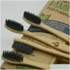 Brosses à dents jetables Brosse à dents jetable OEM Logo personnalisé Brosses à dents en bambou 4 en 1 Nettoyeur de langue Kit de voyage pour dents de prothèse dentaire Sof Dh3Qt