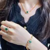 Bangle Vintage Geometric Square Shape Zircon Bracelet Luxury Women Rose Gold Chain Jewelry Wedding Green Crystal Stone BraceletBangle