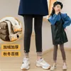 Trousers Winter Plus Velvet Thick Cotton Pants Warm Stripe Lace Bow Baby Children Polar Fleece Lining Kids Girls Leggings