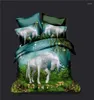 Sängkläderuppsättningar. Wensd Unicorna med blommor Set Winter Däcke Cover Reactive Printing Bedroom Comporter för Double 200x230