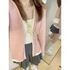 Women's Sweaters Korejepo Pink Fleece Knitted Cardigan Spring Autumn 2023 Coat Loose Lazy Soft Glutinous Elegant Underlay