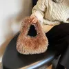 Borse da sera Giappone e Corea del Sud Autunno Inverno Nuova borsa sottobraccio portatile in peluche color caramello, simpatico quadrato in cotone alla moda