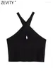 Serbatoi da donna Zevity 2023 Summer Women High Street Cross Knitting Chic senza maniche Halter Camis Tank Lady Backless Slim Short Crop Tops