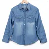 Women's Blouses Retro Women Casual Blue Jean Soft Denim Long Sleeve Shirt Tops Blouse Jacket