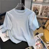 Swetry damskie Blue Pearl Beaded Sweter Tshirt Women 2023 Summer skręcone dzianiny eleganckie koreańskie bluzki z dzianin