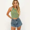 Damen Tanks Frauen Sommer Bunte Strickweste Elastischer Rundhalsausschnitt Ärmellos Schlank Crop Top Für Urlaub Club Street Bar Sexy Tank Westen