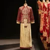 Etniska kläder män pärlstav broderi cheongsam kinesisk traditionell brudgum bröllopsklänning elegant orientalisk tang kostymer