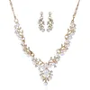 Bride Set Chain Leaf Pearl Necklace Earrings Korean Wedding Dress Two Piece