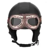 Caschi da moto Casco mezzo in pelle retrò Chopper Biker Pilot Vintage Open Face Moto Motocicleta Capacete Casco Casque Con spedizione