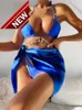 Maillot de bain pour femmes Piece Maillot de bain de luxe avec strass Desinger Bikini 2022 Diamant Femmes Crystal Bikinis Set Trois Bleu Maillot de bain Covere