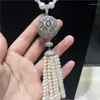 Chaînes Vendre 75cm Perle d'eau douce blanche Full Micro Inlay Zircon Big Ball Long Gland Pull Chaîne Collier Bijoux De Mode