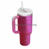 Mokken forens reizen nieuwe 1 stcs 40oz glanzende strass mug tumbler met handgreep aangeduid met deksels st roestvrij staal koffie termos cup wi dhj75