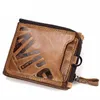財布品質の本物の革のメンウォレットブランドジッパーマン財布ビンテージカウの男性カードコインバッグ鉄チェーンウォレット