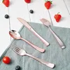 Servis uppsättningar Rose Gold Plastic Knives och skedar engångsuppsättning av Western Table Provise Three-Piece Three-Piece