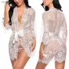 Sexy Set Ladies Sexy Lace Pajamas Evening Dress Sexy Lingerie Transparent Mesh Robe Underwear Solid Color Lace Bathrobe Dress Sex Clothes T231106