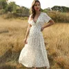 Casual jurken dames vintage maxi bloemenprint zomerjurk vrouwen slanke hoge taille knop Boheems strandvestidos vrouwelijk gewaad femcasual