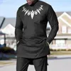 Men's Casual Shirts Islam Kaftan Shirt 2023 Summer Long Sleeves O-Neck Color Block Mid-Length Ethnic Muslim Man European Clothing