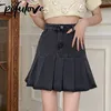 Skirts Pleated leather women's Jean Y2k punk Gothic pencil Harajuku black mini leather summer solid casual denim leather A-line sexy shorts 230406