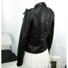 Damen Leder Faux Frühjahr und Herbst Boutique PU Kurze Jacke Schlank Abnehmen Große Größe Stehkragen MotorradjackeDamen