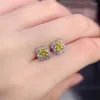 スタッドイヤリング到着ブリリアントカットイエロー0.5ct Dカラーグリーンモイサナイトダイヤモンドテスト過去925シルバーVVS1宝石イヤリング