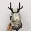 Decorative Objects Figurines Antlers Rabbit Head Statue Home Decoration 3D Abstract Sculpture Wall Hang Decor Animal Statues Living Room Mural Art Craft 230406