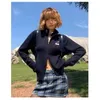 Maglieria da donna Deeptown Y2K Harajuku Zipper Navy maglione cardigan donna vintage anni '90 streetwear grigio stile giapponese top in maglia