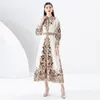 Women Lapel Button Shirt Maxi Dress With Belt Long Sleeve Paisley Print Lady Designer Formal Dresses 2023 Spring Autumn Elegant Slim A-Line Runway Cute Party Frock