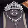 Necklace Earrings Set Silver Color Crystal Tiaras Bridal For Women Rhinestone Pearls Choker Sets Wedding Bride Crown Jewelry