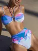 Costumi da bagno da donna Donna Sexy 2 pezzi Bikini Set Colore a contrasto Halter Regolabile Cinturino per spaghetti Reggiseno a vita alta Perizoma Lady Beachwear