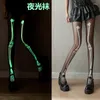 Women Socks Sexy Luminous Bone Stockings Girls Transparent Breathable Tights Black Gothic Cosplay Club Party Halloween Leggings