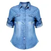 Women's Blouses Retro Women Casual Blue Jean Soft Denim Long Sleeve Shirt Tops Blouse Jacket