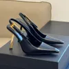 Nytt patent läder spänne slingback pumpar skor stilett klackar sandaler11.5 cm kvinnors lyxdesigner klänning kvadrat spetsiga tå kvällskor storlek 35-42