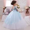 Kız Elbise Dantel Aplikler Düğün için Çiçek Elbise Toddler Prenses Çocuklar Küçük Gelin Akşam Partisi İlk Cemaat Çocuk Balo Elbise