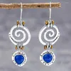 Dangle Earrings Vintage Hollow Spiral Blue Stone Drop For Women Tribal Jewelry Metal Antique Silver Color Whirl Ethnic Earring Gifts