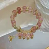 Charmarmbanden aankomst in Zuid -Korea Fashion Tassel Micro ingelegde zirkon Natural Strawberry Quartz Bead Bracelet Dames voortreffelijke sieraden YBR637 230406