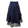 Spódnice moda vintage kobiety gotycka spódnica steampunk 2023 Czarna koronkowa patchworka przycisk Asymetryczne o wysokiej niskiej retro midi