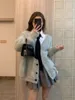 Malhas femininas 2023 outono pele do falso casacos de malha feminino casual outwear estilo coreano jaqueta quente senhora do escritório roupas elegantes chique