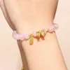 Bracelets en alliage de perles de Quartz rose naturel pour femmes, pendentif porte-bonheur avec nœud papillon, coréen, doux, assortis avec tout, Bracelets pour filles