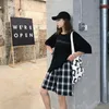 Shorts femininos mulheres verão preto xadrez algodão solto estilo coreano cintura alta harajuku simples calças oversize feminino