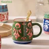 Canecas Flores pintadas à mão Caneca cerâmica Drina pastoral Drinkware de grande capacidade Copo de chá de café Caso de café em casa barriga grande